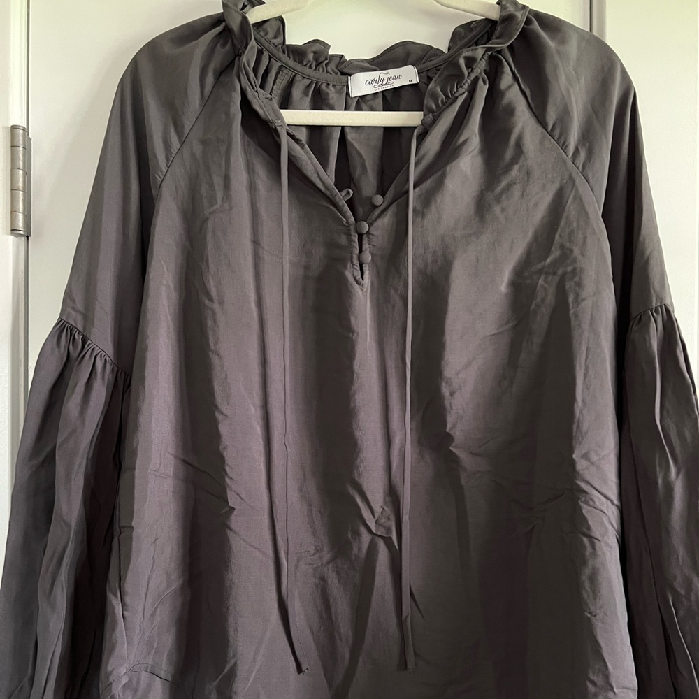 Athena ruffle blouse; deep grey